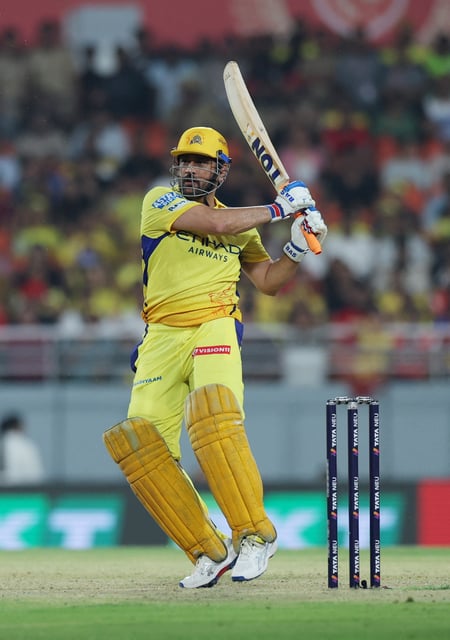 Cricket - Indian Premier League - IPL - Punjab Kings v Chennai Super Kings - Maharaja Yadavindra Singh International Cricket Stadium, New Chandigarh, India - April 8, 2025 Chennai Super Kings' MS Dhoni in action REUTERS/Anushree Fadnavis