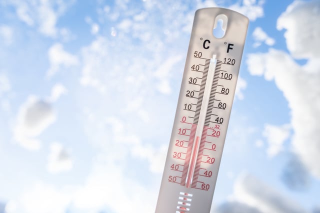 A stock photo shows a thermometer in cold temperatures.