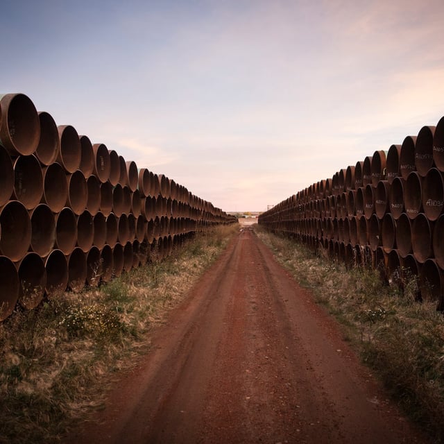 GASCOYNE, ND - OCTOBER 14:  Miles of unused pipe, prepared for the proposed Keystone XL pipeline, sit in a lot on October 14, 2014 outside Gascoyne, North Dakota.  (Photo by Andrew Burton/Getty Images)