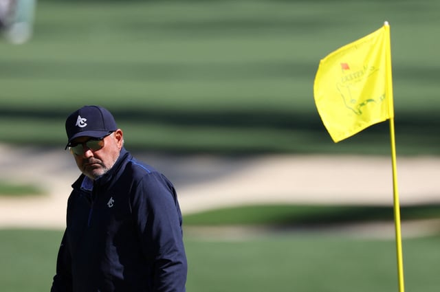 Golf - The Masters - Augusta National Golf Club, Augusta, Georgia, U.S. - April 8, 2025 Argentina's Angel Cabrera on the 10th hole during a practice round REUTERS/Mike Segar