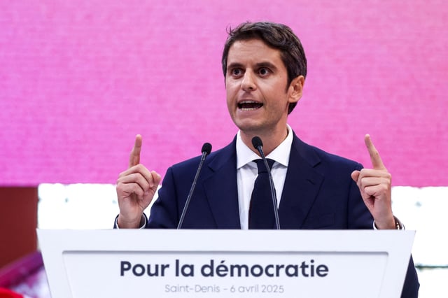 Le secrétaire général et ancien premier ministre Gabriel Attal lors d’un meeting à Saint-Denis, dimanche.