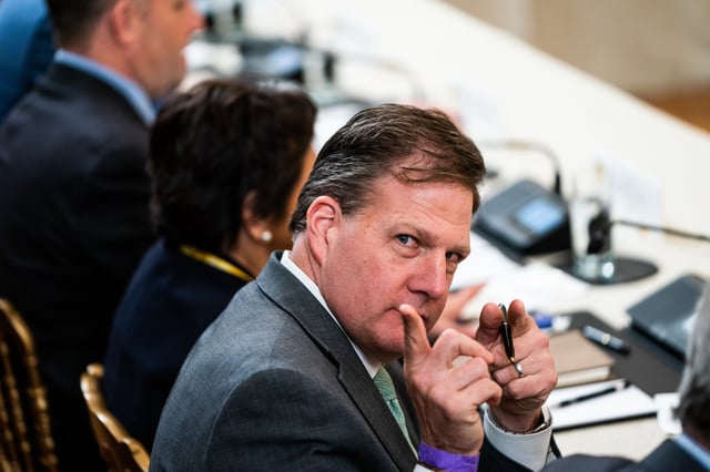 Chris Sununu during the National Governors Association Winter Meeting in the East Room of the White House on February 10, 2023. (Photo by Demetrius Freeman/The Washington Post via Getty Images)
