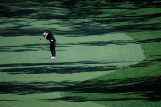 Golf - The Masters - Augusta National Golf Club, Augusta, Georgia, U.S. - April 8, 2025 Northern Ireland's Rory McIlroy hits his approach on the 10th hole during a practice round REUTERS/Brian Snyder     TPX IMAGES OF THE DAY