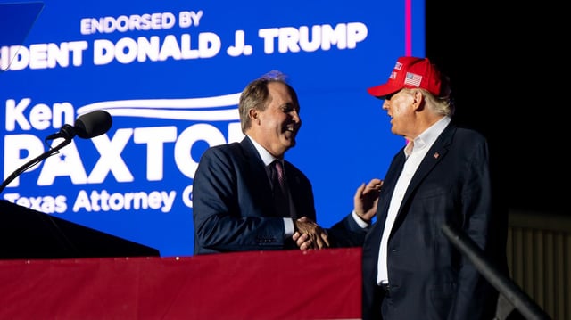 Texas AG Ken Paxton and then-former President Trump in 2022. Photo: Brandon Bell/Getty Images