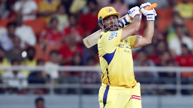 Chennai Super Kings' MS Dhoni plays a shot during the match against Punjab Kings 