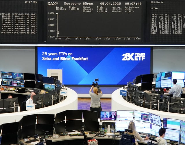 The German share price index DAX graph is pictured at the stock exchange in Frankfurt, Germany, April 9, 2025.   REUTERS/Joachim Herrmann
