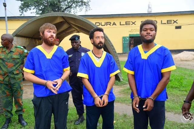 The Americans, pictured from left, Tyler Thompson, Benjamin Reuben Zalman-Polun and Marcel Malanga, were repatriated on Tuesday.
