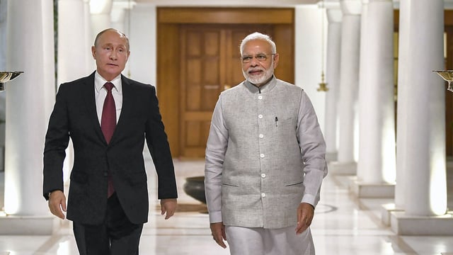 Prime Minister Narendra Modi and Russian President Vladimir Putin before their meeting, in New Delhi in 2018.