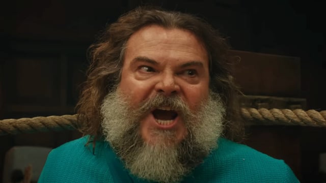 Jack Black saying "chicken jockey" in A Minecraft Movie