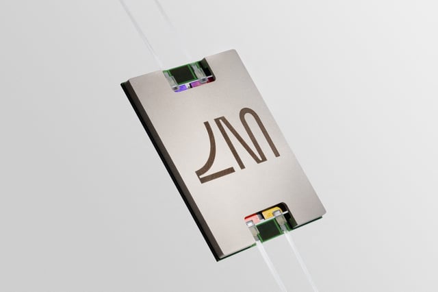 Silicon Valley startup Lightmatter's Envise chip, which uses light rather than electrons to carry out computations, is seen in an undated handout photo provided on April 8, 2025. Courtesy Lightmatter/Handout via REUTERS    THIS IMAGE HAS BEEN SUPPLIED BY A THIRD PARTY. NO RESALES. NO ARCHIVES MANDATORY CREDIT