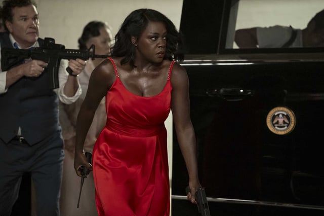 U.S. President Danielle Sutton (Viola Davis) swings into action when terrorists attack in the Prime Video movie “G20.”