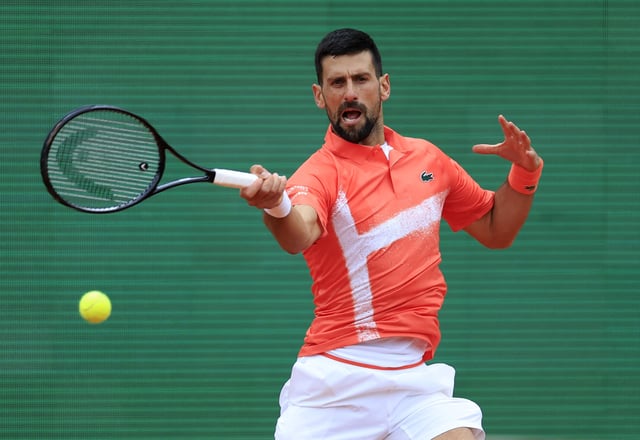 Tennis - ATP Masters 1000 - Monte Carlo Masters - Monte Carlo Country Club, Roquebrune-Cap-Martin, France - April 9, 2025 Serbia's Novak Djokovic in action during his round of 32 match against Chile's Alejandro Tabilo REUTERS/Manon Cruz