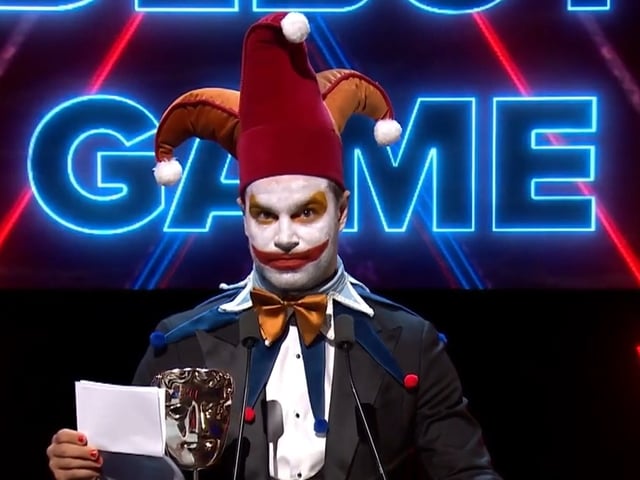 Jimbo accepts Balatro's BAFTA for best debut game.