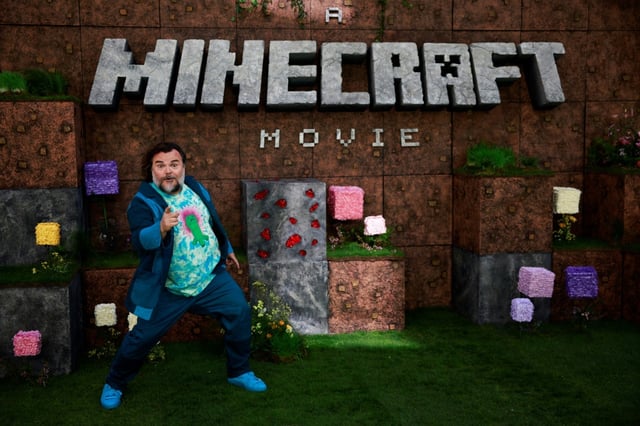 US actor Jack Black poses on the red carpet at the world premiere of 'A Minecraft Movie' in central London