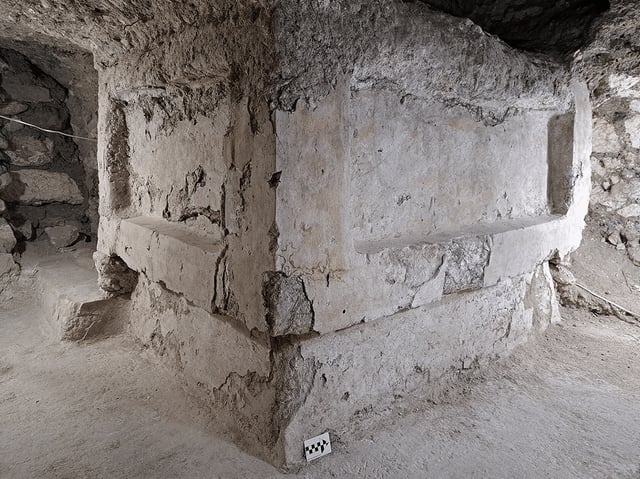 Structure 6D-XV-Sub3, altar found buried under the Mayan city of Tikal with murals photographed from the south-west (Credit: Antiquity/Cambridge University Press; Photograph by E. Román)