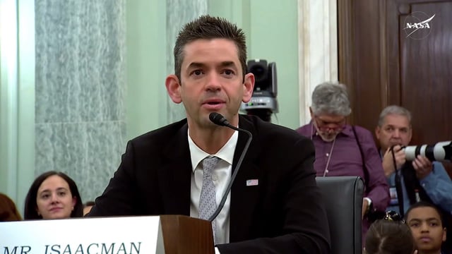 Jared Issacman testified at the Senate Commerce Committee confirmation hearing for his nomination to be NASA administrator April 9.