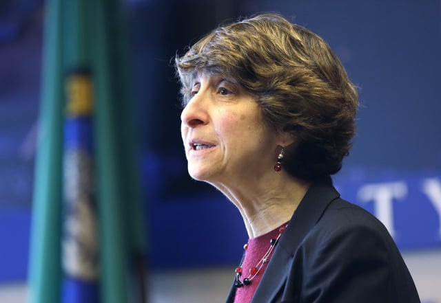 FILE - Jocelyn Samuels speaks in Seattle, Feb. 4, 2014. (AP Photo/Elaine Thompson, File)