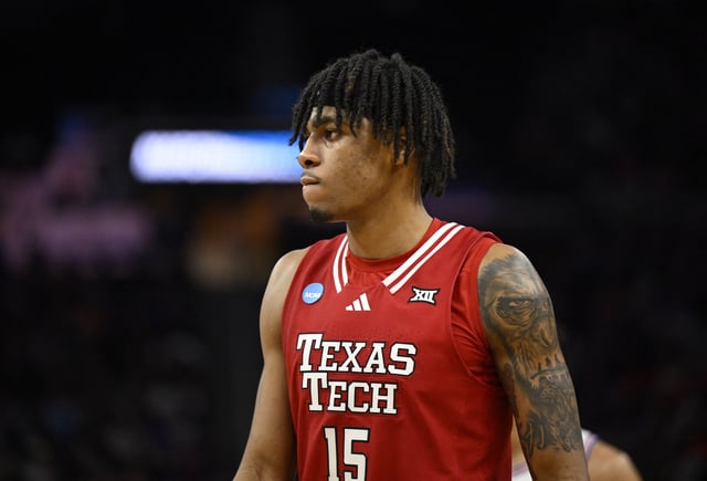 Mar 29, 2025; San Francisco, CA, USA; Texas Tech Red Raiders forward JT Toppin (15) walks downcourt during the second half against the Florida Gators during the West Regional final of the 2025 NCAA tournament at Chase Center. Mandatory Credit: Eakin Howard-Imagn Images/File Photo