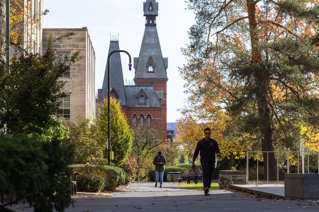 People walk through the Cornell University campus on November 3, 2023, in Ithaca, New York.