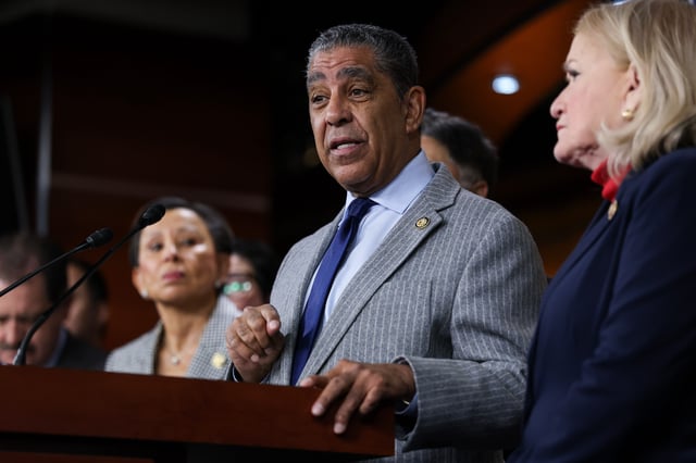 Rep. Adriano Espaillat (D-NY) speaks during a press conference held by the members of the Congressional Hispanic Caucus in the U.S. Capitol on January 23, 2025 in Washington, D.C.
