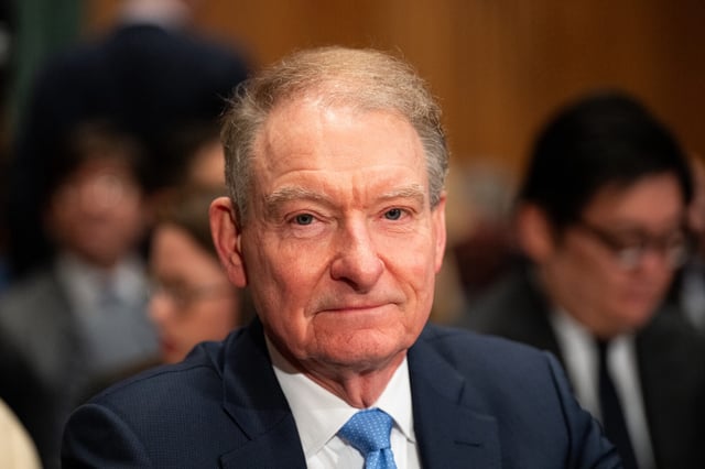 Paul Atkins, confirmed by the Senate on Wednesday to lead the Securities and Exchange Commission, prepares to testify during his confirmation hearing at the Senate Banking Committee on March 27.