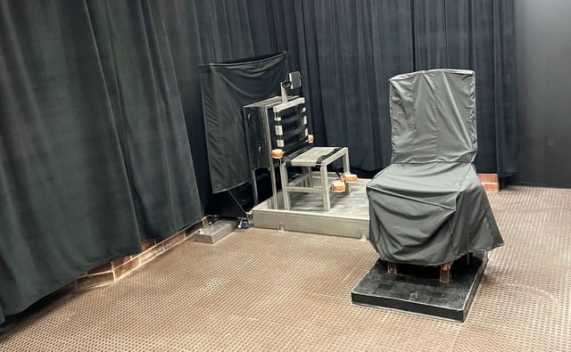 South Carolina's death chamber in Columbia is seen, containing the electric chair, right, and a firing squad chair, left.
