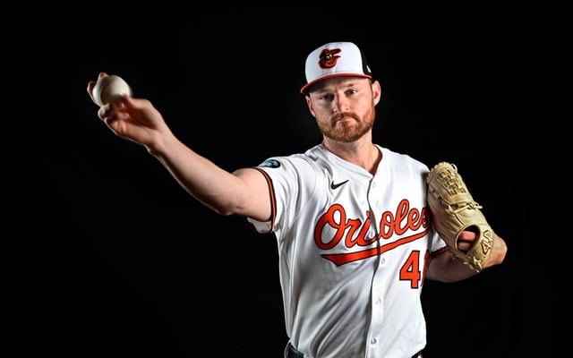 Orioles pitcher Bryan Baker at 2025 spring training in Sarasota, Florida, on Wednesday. (Kenneth K. Lam/Staff)