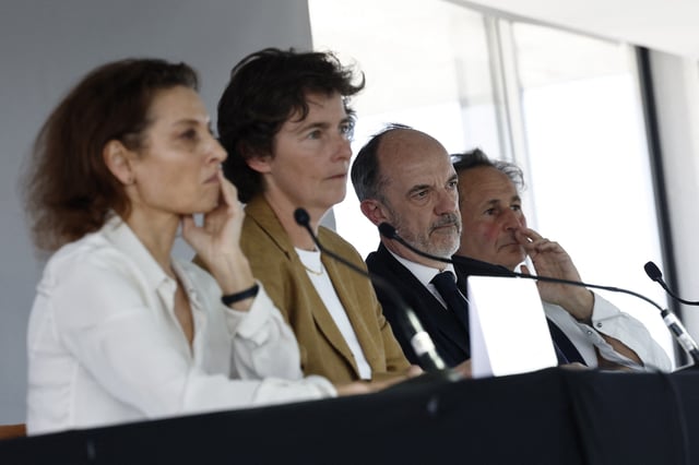 Soccer Football - Kylian Mbappe Lawyers Press Conference - Hotel Pullamn Tour Eiffel, Paris, France - April 10, 2025 French forward Kylian Mbappe's lawyers Delphine Verheyden, Frederique Cassereau, Thomas Clay and Pierre-Olivier Sur during the press conference REUTERS/Stephanie Lecocq