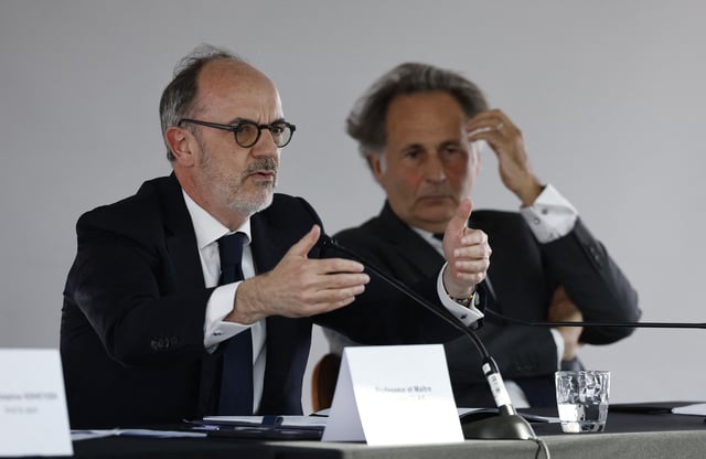 Soccer Football - Kylian Mbappe Lawyers Press Conference - Hotel Pullamn Tour Eiffel, Paris, France - April 10, 2025 French forward Kylian Mbappe's lawyer Thomas Clay during the press conference REUTERS/Stephanie Lecocq