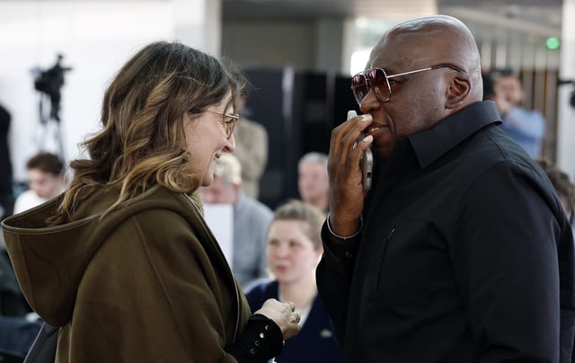 Soccer Football - Kylian Mbappe Lawyers Press Conference - Hotel Pullamn Tour Eiffel, Paris, France - April 10, 2025 Parents of French forward Kylian Mbappe, Wilfried Mbappe and Fayza Lamari during the press conference REUTERS/Stephanie Lecocq
