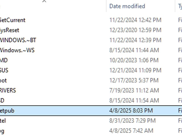 inetpub folder in a C:/ drive.