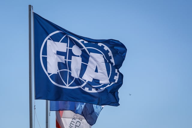 A flag of the FIA is seen during the Formula 1 Dutch Grand Prix Media Day at Circuit Zandvoort on September 1, 2022 in Zandvoort, Netherlands.
