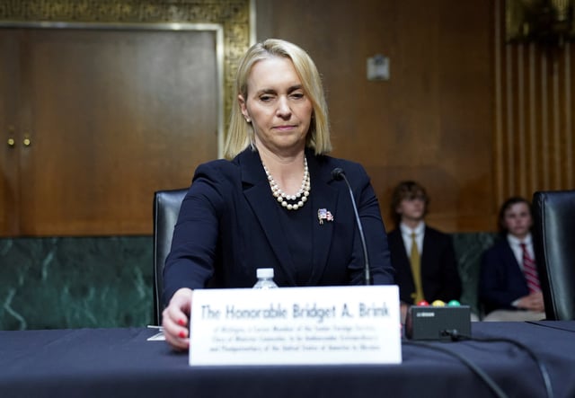 Bridget Brink, nominated to be U.S. ambassador to Ukraine, prepares to testify at her Senate Foreign Relations Committee confirmation hearing at the U.S. Capitol in Washington, U.S., May 10, 2022. REUTERS/Kevin Lamarque/File Photo