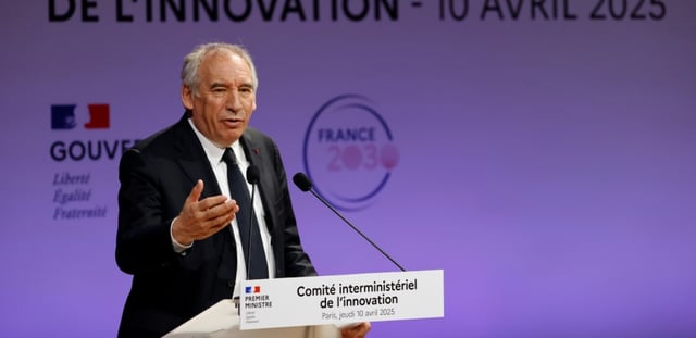 Le Premier ministre François Bayrou s'exprime lors d'un comité interministériel de l'innovation le 10 avril 2025 à Paris
