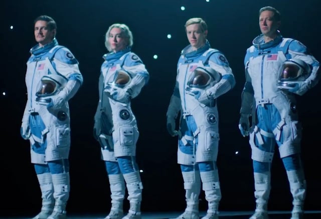 From left to right: pedro Pascal, Vanessa Kirby, Joseph Quinn, and Ebon Moss-Bachrach in the &#34;The Fantastic Four: First Steps&#34; teaser.