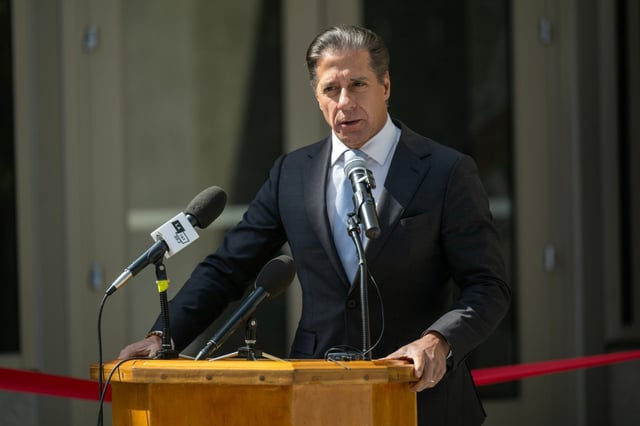 LAUSD Superintendent Alberto Carvalho speaks during a ribbon cutting ceremony for a new building on the campus of John F. Kennedy High School in Granada Hills on Tuesday, April 1, 2025. (Photo by Hans Gutknecht, Los Angeles Daily News/SCNG)