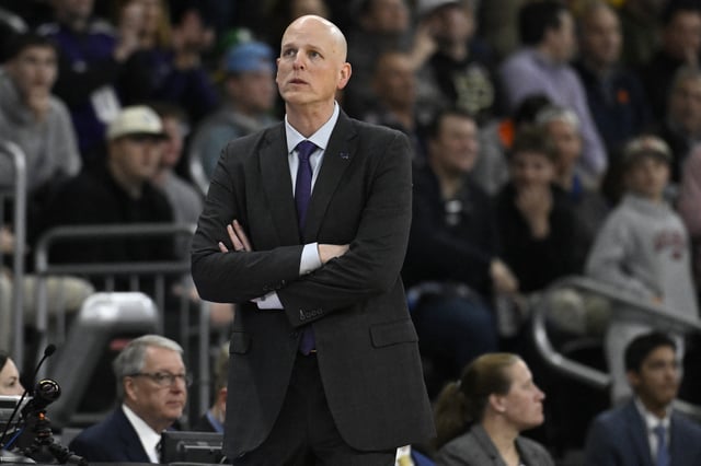 Mar 20, 2025; Providence, RI, USA; High Point Panthers head coach Alan Huss reacts during the first half against the Purdue Boilermakers at Amica Mutual Pavilion. Mandatory Credit: Eric Canha-Imagn Images/File Photo
