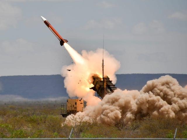 A Patriot launcher fires an interceptor missile during an exercise in New Mexico.
