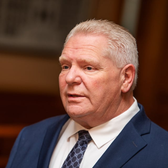 Ontario Premier Doug Ford speaks to media at Queen’s Park in Toronto, on Thursday, April 3, 2025.