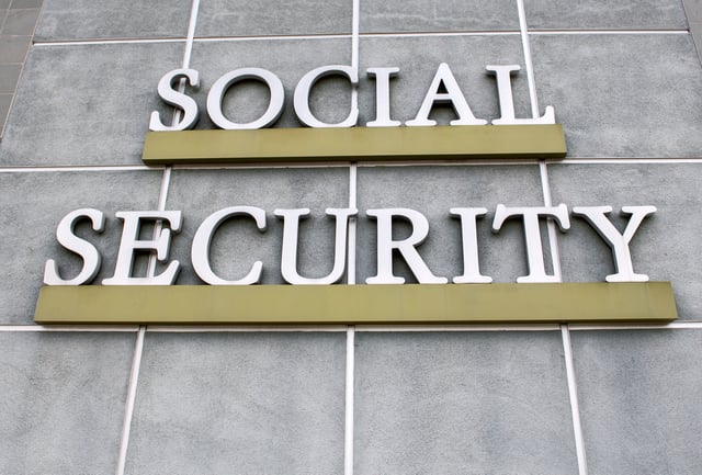 A sign is seen outside a US Social Security Administration building, November 5, 2020, in Burbank, California.