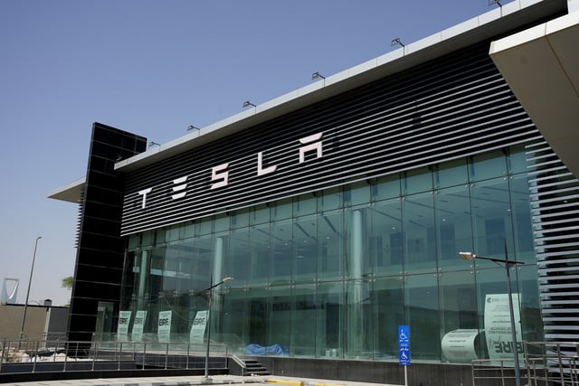General view of a TESLA car showroom in Riyadh, Saudi Arabia, April 8, 2025. REUTERS/Mohammed Benmansour