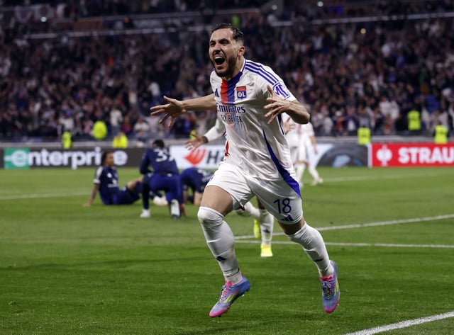 Soccer Football - Europa League - Quarter Final - First Leg - Olympique Lyonnais v Manchester United - Groupama Stadium, Lyon, France - April 10, 2025 Olympique Lyonnais' Rayan Cherki celebrates scoring their second goal Action Images via Reuters/Andrew Couldridge