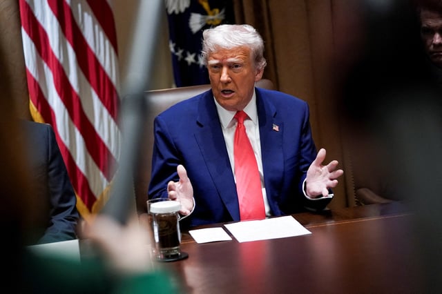 U.S. President Donald Trump attends a cabinet meeting at the White House in Washington, D.C., U.S., April 10, 2025. REUTERS/Nathan Howard
