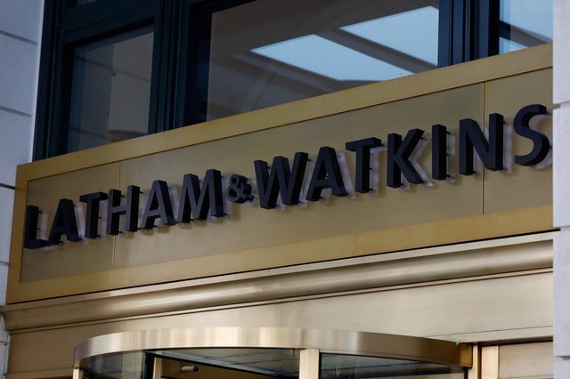 The sign of law firm Latham and Watkins in Washington, U.S., July 12, 2023. REUTERS/Kevin Wurm