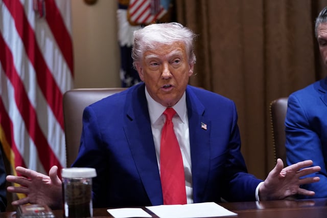 U.S. President Donald Trump attends a cabinet meeting at the White House in Washington, D.C., U.S., April 10, 2025. REUTERS/Nathan Howard