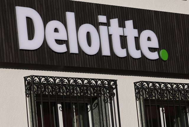 A logo of Deloitte sits outside the Meta House on the opening day of the 55th annual meeting of the World Economic Forum (WEF) in Davos, Switzerland, January 20, 2025. REUTERS/Yves Herman/File Photo