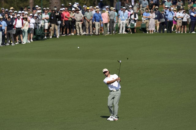 Apr 10, 2025; Augusta, Georgia, USA; Jose Luis Ballester plays his shot on the second hole during the first round of the Masters Tournament. Mandatory Credit: Michael Madrid-Imagn Images