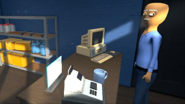 A screenshot featuring the hardware store employee in Schedule 1.