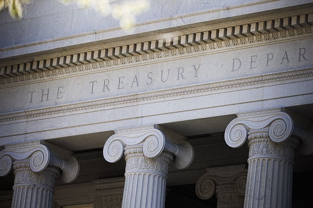 The Treasury Department headquarters is seen in Washington, DC, on Thursday, March 27, 2025. Investors sold off US Treasuries this week, raising questions about how much they still value the safety of US government bonds.