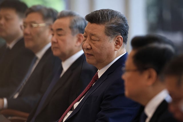Chinese President Xi Jinping attends a bilateral meeting with Spanish Prime Minister Pedro Sanchez at Diaoyutai Guest House in Beijing on April 11, 2025.